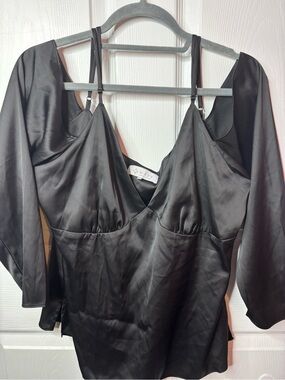 Wayf Black Satin V-Neck Cami